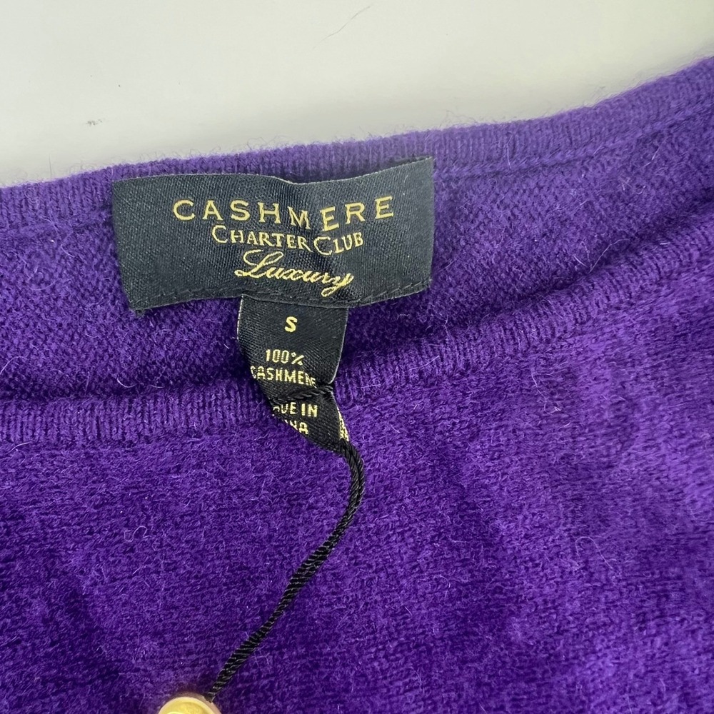 NWT Charter Club Luxury 100% Cashmere Sweater Purple Small Boat Neck Curved Hem - Picture 4 of 11